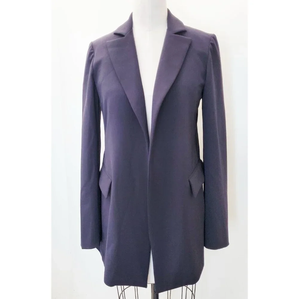 Sonia Speciale Womens Open Front Navy Gabardine Wool Blend Blazer Jacket